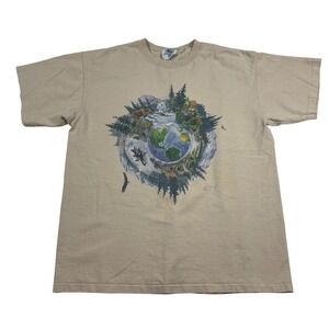 Vintage 1994 Earthly Concerns T Shirt Nature Animals Planet Graphic Tee Beige XL